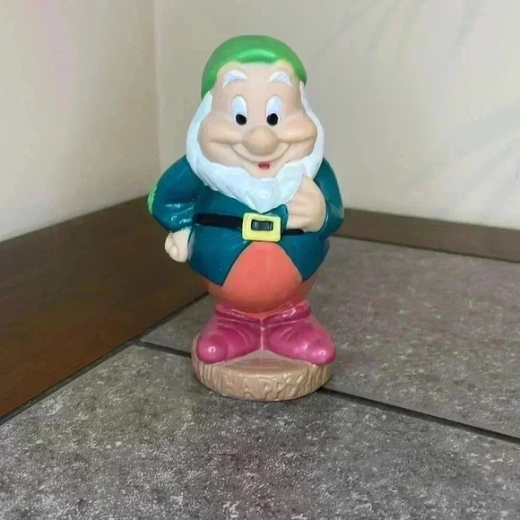 Vintage Disney Snow White & The Seven Dwarfs HAPPY Rubber Collectible - Picture 1 of 8